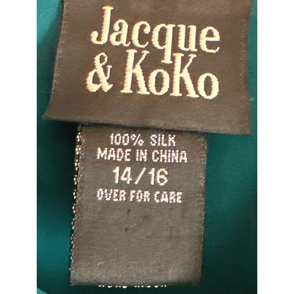 Jacque & KoKo All Silk Teal Button Up Shirt Size 14/16 - Picture 2 of 5